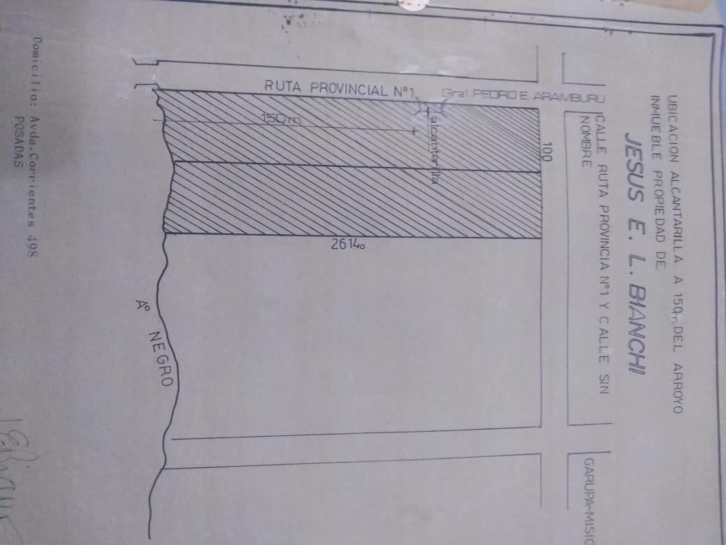 Lote 2 (dos) Hectáreas sobre Ruta. Prov. 105. a 17 km de Posadas.